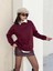 Kadın Bordo Taşlı Oversize Sweatshirt 30067 7
