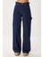 Kemer Detaylı Geniş Paça Jean P0298 LRI0026 Koyu Mavi 5