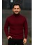 Erkek Balıkcı Yaka Bağazlı Triko Kazak Pamuklu Kalın Fitilli Dokuma, Regular - Bordo 3
