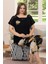 Lady Büyük Beden Çiçek Desenli Omuzlar Dantelli Kısa Kollu Kapri Pijama Takımı 2