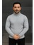 Erkek Balıkcı Yaka Bağazlı Triko Kazak Pamuklu Kalın Fitilli Dokuma, - Gri 1