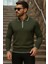Erkek Trend Fermuarlı Uzun Kollu Haki Polo Yaka Kazak 1