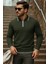Erkek Trend Fermuarlı Uzun Kollu Haki Polo Yaka Kazak 2