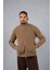 Ron Selanik Örme Içi Peluş Çift Fermuarlı Dik Yaka Erkek Hırka Sweatshirt - Vizon 7