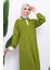 Yeşil Gömlek Yaka Fermuarlı Triko Elbise 3