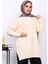 Krem Bisiklet Yaka Soğuk İplik Triko Tunik 3