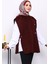 Bordo Çıtçıt Detaylı Kaşe Yelek 3
