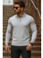 Erkek Trend Fermuarlı Uzun Kollu Gri Polo Yaka Kazak 2