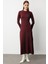 Volanlı Etekli Yuvarlak Yaka Bordo Kaşkorse Uzun Tr 1