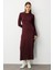 Volanlı Etekli Yuvarlak Yaka Bordo Kaşkorse Uzun Tr 2