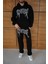 Erkek Premium Taş Baskılı Eşofman Takım Revenge Model (Siyah) Kapüşonlu Üst + Taşlı Baskılı Alt Modern Streetwear Tarzı Oversize Rahat Kalıp 3 Iplik Pamuklu - Siyah 6