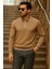 Erkek Trend Fermuarlı Uzun Kollu Camel Polo Yaka Kazak 4