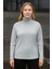 Kadın Balıkcı Yaka Bağazlı Triko Kazak Pamuklu Kalın Fitilli Dokuma - Gri 3