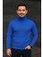 Erkek Balıkcı Yaka Bağazlı Triko Kazak Pamuklu Kalın Fitilli Dokuma, Regular Fit Uzun Kollu Kışlık Model - Saks Mavisi 3