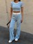Crop Pantolon Biyeli Takım Mavi 1