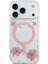 iPhone 17 Pro Uyumlu Kılıf Guess Lisanslı M-Safe Şarj Özellikli Transparan Resin Flowers Kapak Pembe 3