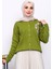 Yağ Yeşili Nakışlı Düğmeli Triko Hırka 1
