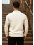 Erkek Trend Fermuarlı Uzun Kollu Krem Polo Yaka Kazak 6