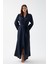 Kadın Uzun Lacivert Saten Sabahlık 4
