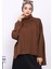 Kahverengi Balıkçı Yaka Fermuarlı Triko Kazak 1