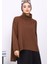 Kahverengi Balıkçı Yaka Fermuarlı Triko Kazak 3