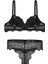 Anna 2735 Dantelli Dekolte Dolgulu Push-Up Sütyen ve Külot Takımı- Siyah 2