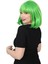 Küt Kahküllü Fiber Sentetik Peruk - Neon Yeşil 3