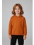 Unisex Çocuk Basic Pamuklu Kapüşonlu Sweatshirt - Turuncu 2