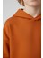 Unisex Çocuk Basic Pamuklu Kapüşonlu Sweatshirt - Turuncu 3