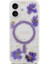 iPhone 17 Uyumlu Kılıf Guess Orjinal Lisanslı M-Safe Özellikli Transparan Resin Flowers Kapak Mor 3