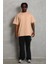 Unisex Oversize Düz Bisiklet Yaka T-Shirt - Bej 1