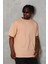 Unisex Oversize Düz Bisiklet Yaka T-Shirt - Bej 3