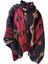 Kırmızı Bej Siyah Etnik Tasarım Desenli Yünlü Sıcak Tutan Kapüşonlu Unisex Kampçı Panço Kışlık Şal 4
