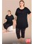 Lady Büyük Beden Çiçek Desenli Bisiklet Yaka Kısa Kollu Kapri Pijama Takımı 1