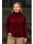 Kadın Balıkcı Yaka Bağazlı Triko Kazak Pamuklu Kalın Fitilli Dokuma - Bordo 1