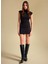 Yuvarlak Yaka Düz Siyah Mini Kadın Elbise PBF5WL-ELB0115 1