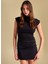 Yuvarlak Yaka Düz Siyah Mini Kadın Elbise PBF5WL-ELB0115 3