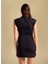 Yuvarlak Yaka Düz Siyah Mini Kadın Elbise PBF5WL-ELB0115 10