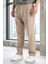 Bergman Keten Görünümlü Pamuklu Flamlı Rahat Kalıp Pileli Erkek Pantolon - Kum Beji 7