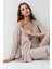 Kadın Giyim Modal 3 Parça Vizon Sabahlık & Pijama Takımı L1.PC.9099.001 5