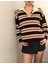 Çizgili Düğmeli Polo Yaka Kadın Triko Kazak 2