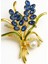 Göksunun Izi Altın Tonlu Mavi Taşlı Inci Detaylı Lavanta Demeti Formlu Broş 6