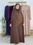 Tesettür Elbise,önü V Model Büzgülü,sufle Esarpla Takım.hijap ,khimar.hac Umre Için Uygundur Kahve 2