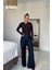 Dikiş Detay Denim Palazzo Pantolon Lacivert 2