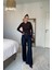 Dikiş Detay Denim Palazzo Pantolon Lacivert 4