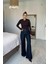 Dikiş Detay Denim Palazzo Pantolon Lacivert 5