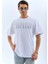 Unisex Oversize Taşlı Bisiklet Yaka T-Shirt - Beyaz 1