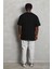 Unisex Oversize Düz Bisiklet Yaka T-Shirt - Siyah 2