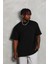 Unisex Oversize Düz Bisiklet Yaka T-Shirt - Siyah 4