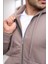İçi Peluş Üç İplik Kumaş Oversize Fermuarlı Kapüşonlu Sweatshirt- Bej 9